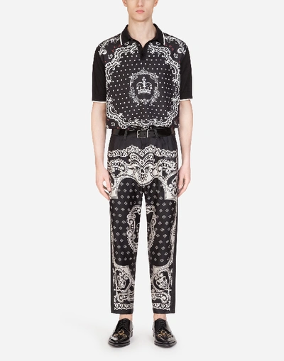 Shop Dolce & Gabbana Silk Polo Shirt In Bandana Print In Black
