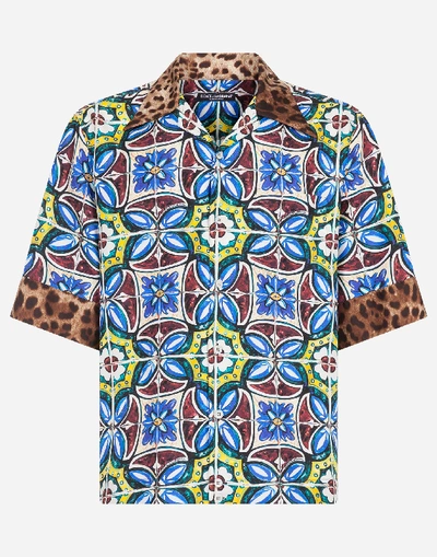 Shop Dolce & Gabbana Hawaii Shirt With Maiolica And Leopard Print In Maiolica Print