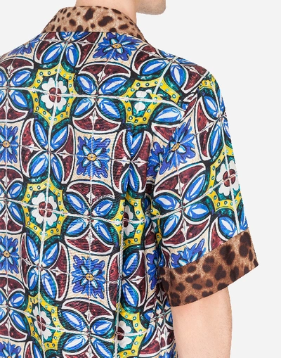 Shop Dolce & Gabbana Hawaii Shirt With Maiolica And Leopard Print In Maiolica Print