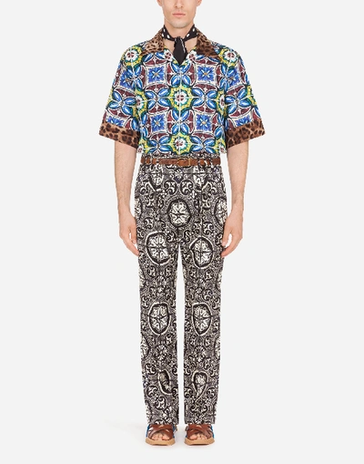 Shop Dolce & Gabbana Hawaii Shirt With Maiolica And Leopard Print In Maiolica Print