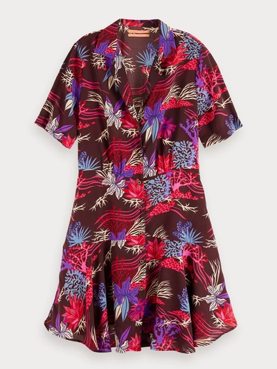 Shop Scotch & Soda Printed Hawaii Shirt Dress In Purple