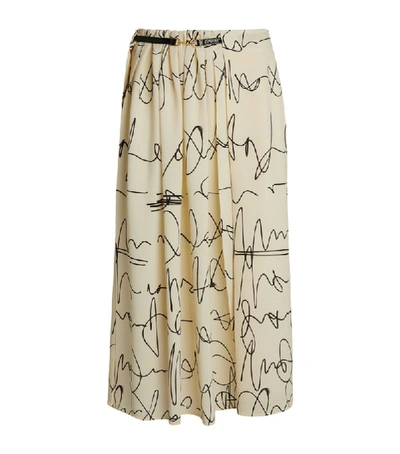 Shop Victoria Beckham Scribble Print Belted Midi Skirt