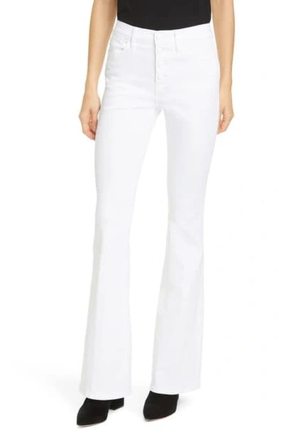 Shop Frame Le High Waist Flare Jeans In Blanc