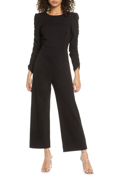 Shop Ali & Jay Mountain Views Ruched Long Sleeve Jumpsuit In Black