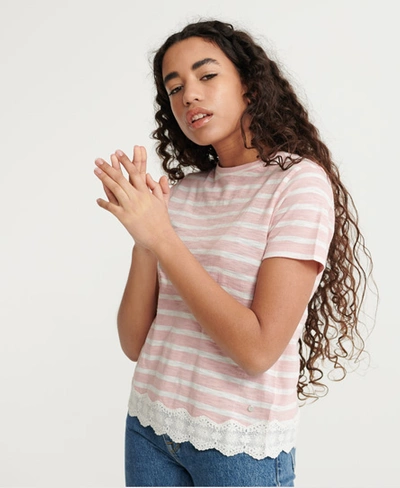 Shop Superdry Women's Lace Mix T-shirt Pink / Pink Stripe