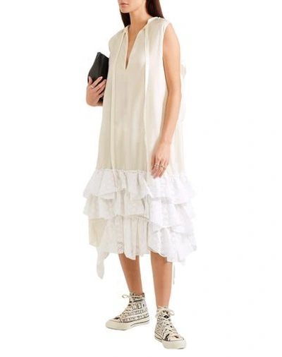 Shop Jw Anderson Woman Midi Dress Ivory Size 4 Cupro, Cotton In White