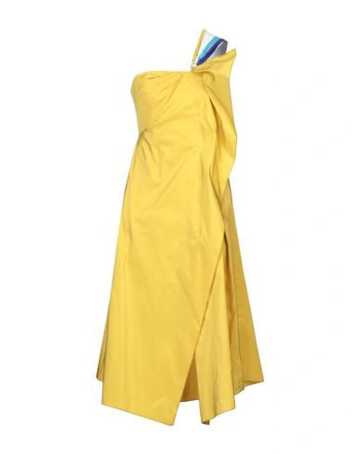 Shop Peter Pilotto Woman Midi Dress Yellow Size 6 Polyester, Silk