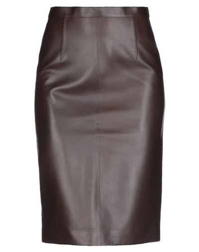 Shop Burberry Woman Midi Skirt Dark Brown Size 2 Lambskin