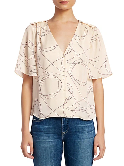 Shop Joie Cadell Print Flounce Blouse In Aged White