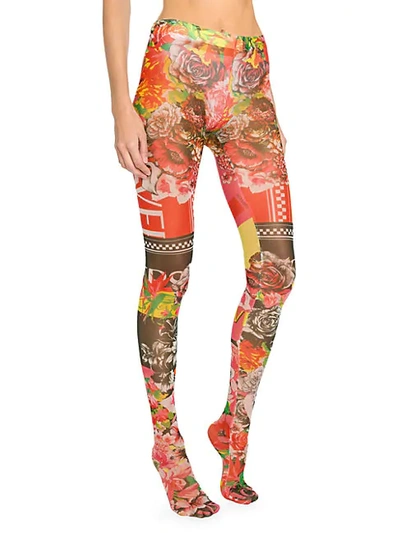 Shop Versace Floral Print Tights In Multi