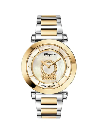 Shop Ferragamo Minuetto Stainless Steel, Mother Of Pearl & Diamond Watch