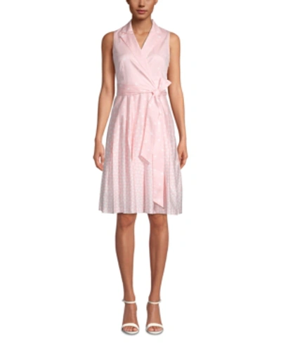 Shop Anne Klein Notch-collar Wrap Dress In Blossom Pink/white