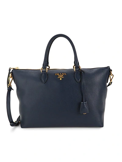 Shop Prada Phenix Vitello Leather Satchel In Blue