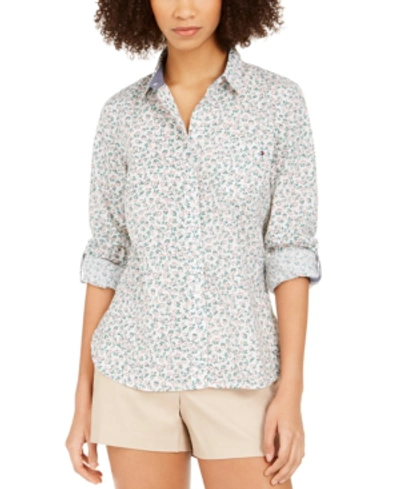 Shop Tommy Hilfiger Cotton Printed Shirt In Ivory Floral