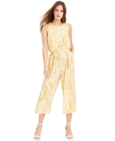 Shop Vince Camuto Snake-embossed Cropped Jumpsuit In Yellow Multi