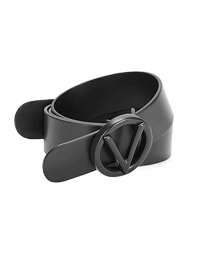 VALENTINO BY MARIO VALENTINO Circular Logo Buckle Black Leather Belt Size  Xs.