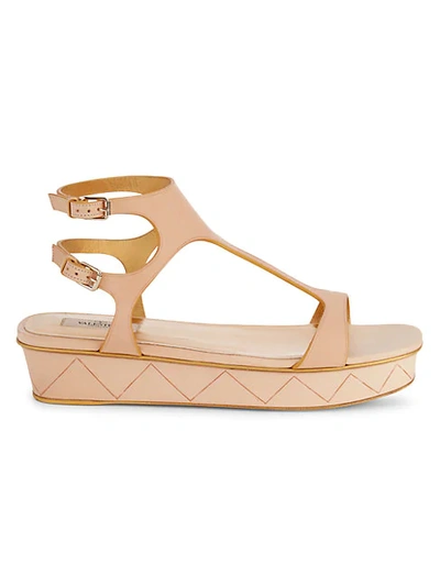Shop Valentino Double Buckle Platform Leather Sandals In Tan