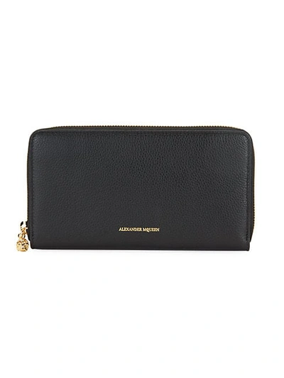 Shop Alexander Mcqueen Pebbled Leather Continental Zip-around Wallet In Black