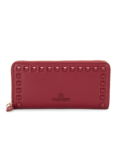 Shop Valentino By Mario Valentino Grace Dollaro Rockstud Zip-around Wallet In Red