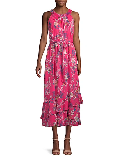 Shop Calvin Klein Floral Halter Midi Dress In Hibiscus