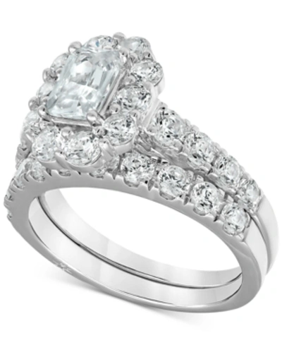 Shop Marchesa Certified Emerald-cut Halo Diamond Bridal Set (3 Ct. T.w.) In 18k White Gold, Created For Macy's