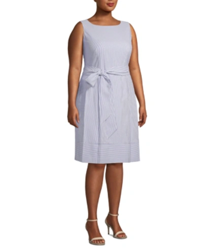 Shop Anne Klein Plus Size Seersucker A-line Dress In Rainshadow/white