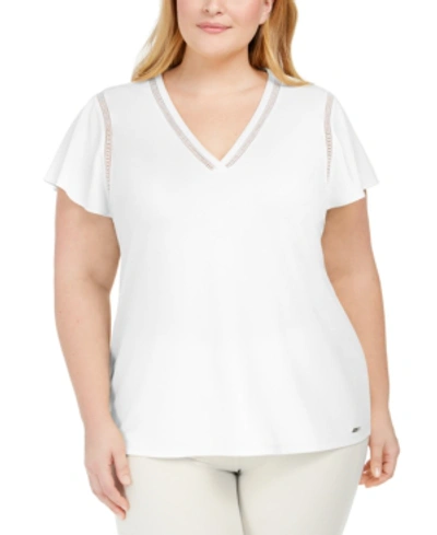 Shop Calvin Klein Plus Size Flutter-sleeve Blouse In Soft White