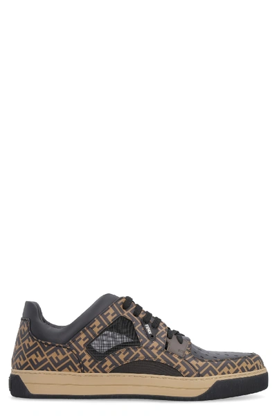 Shop Fendi Leather Low-top Sneakers In Black