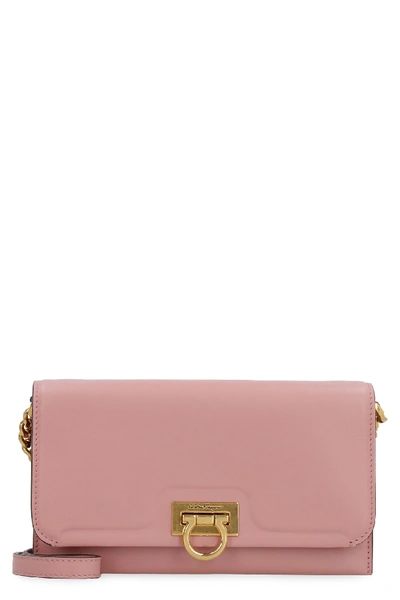 Shop Ferragamo Gancini Leather Wallet On Chain In Pink