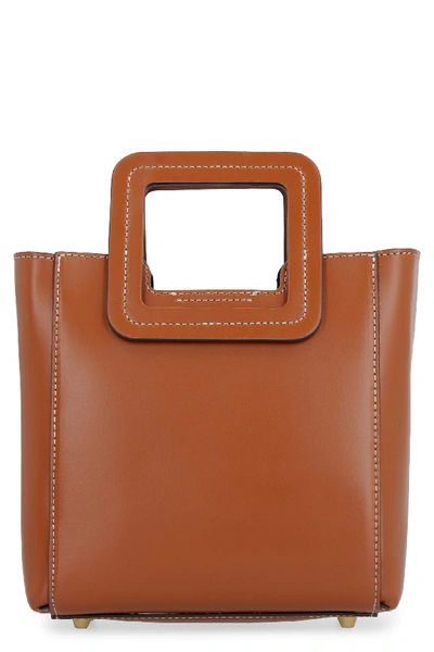Shop Staud Mini Shirley Leather Handbag In Saddle Brown
