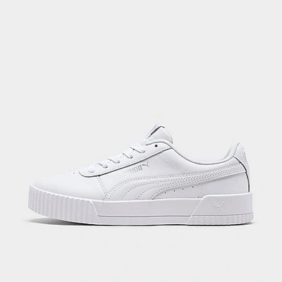 Shop Puma Women's Carina Leather Casual Shoes In White/white/silver