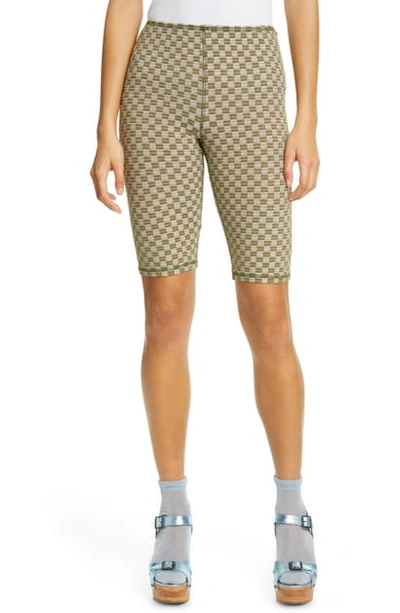 Shop Anna Sui Checkered Knit Bike Shorts In Olive Multi