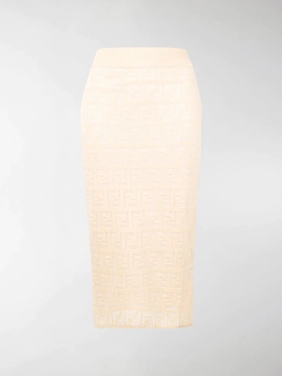 Shop Fendi Double F Knit Skirt In Neutrals