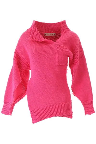 Shop Marni Cotton Sweater In Fuchsia,pink