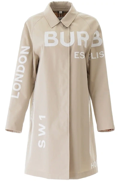 Shop Burberry Horseferry Print Trench Coat In Beige,white