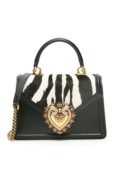 Shop Dolce & Gabbana Zebra Print Devotion Small Bag In White,black