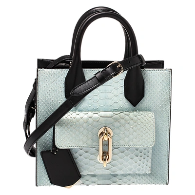 Pre-owned Balenciaga Black/light Blue Python And Leather Mini Maillon All Afternoon Tote