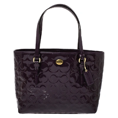 Pre-owned Coach Purple Embossed Patent Leather Mini Peyton Tote