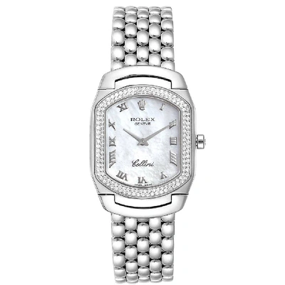 Pre-owned Rolex Mop Diamonds 18k White Gold Cellini Cellissima 6691 Women's Wristwatch 24x35 Mm