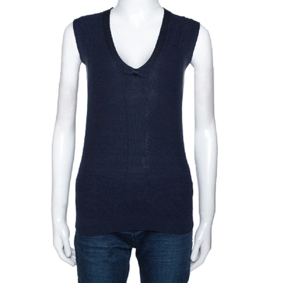 Pre-owned Burberry London Navy Blue Cotton Silk Knit Sleeveless V Neck Top S