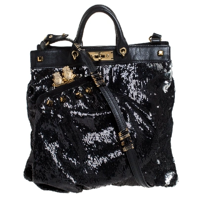 Pre-owned Marc Jacobs Black/dark Green Sequins And Leather Duffy Frog Tote