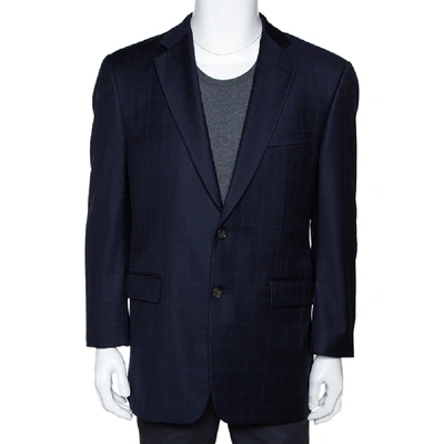 Pre-owned Burberry Navy Blue Checked Wool Two Buttoned Tailored Blazer M