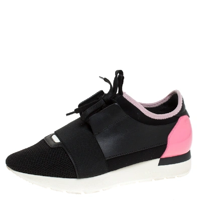 Pre-owned Balenciaga Black/pink Leather And Mesh Race Runner Sneakers Size 38