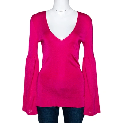 Pre-owned Gucci Hot Pink Stretch Knit V Neck Top M