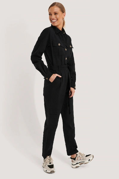 Shop Na-kd Cotton Canvas Jumpsuit - Black