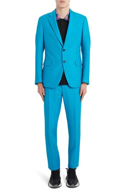 Shop Versace Skinny Fit Mohair & Wool Suit In Turquoise