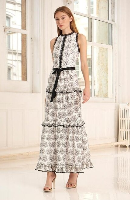 ml monique lhuillier floral lace midi dress