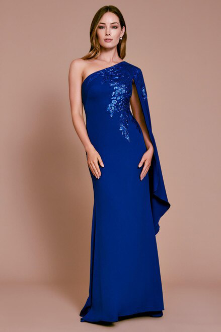 tadashi shoji one shoulder crepe gown