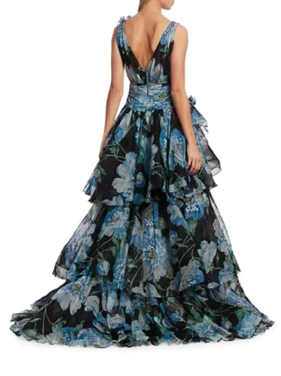 Shop Marchesa Printed And Embroidered Silk Organza High Low Ball Gown