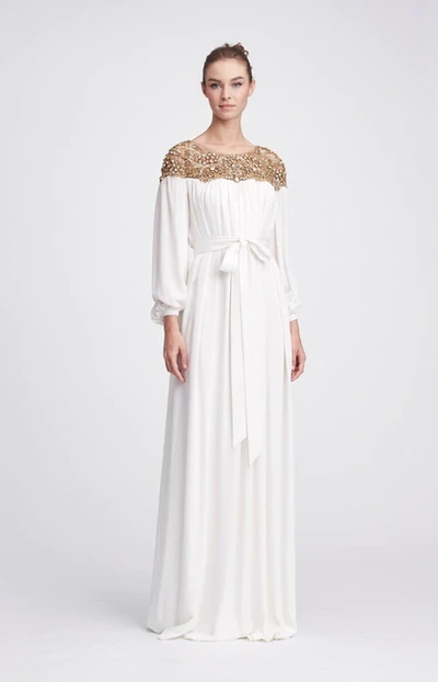 Shop Marchesa Billowing Sleeve Georgette Caftan Gown